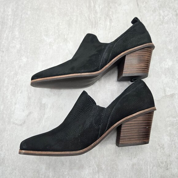 Lucky Brand Western Ankle Boot Sz 11 Black Suede Block Heel Slip On Shoe Booties - Picture 6 of 11